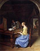 Jan Steen A young woman playing a harpsichord to a young man oil painting on canvas